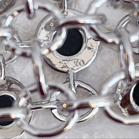 Silver Tone Hematite Labradorite CZ Cuff Bracelet